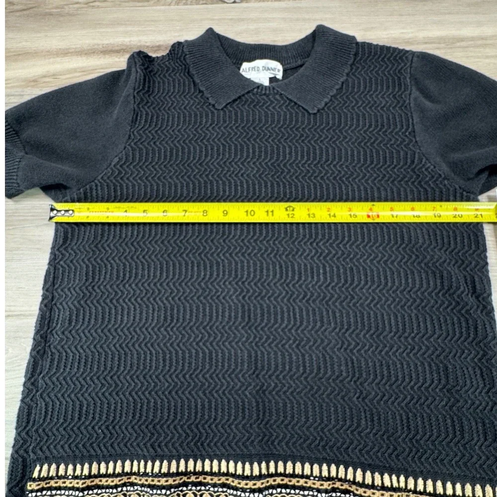 VTG Alfred Dunner‎ Womens Gray Chevron Textured Knit Beaded Polo Sweater Top L